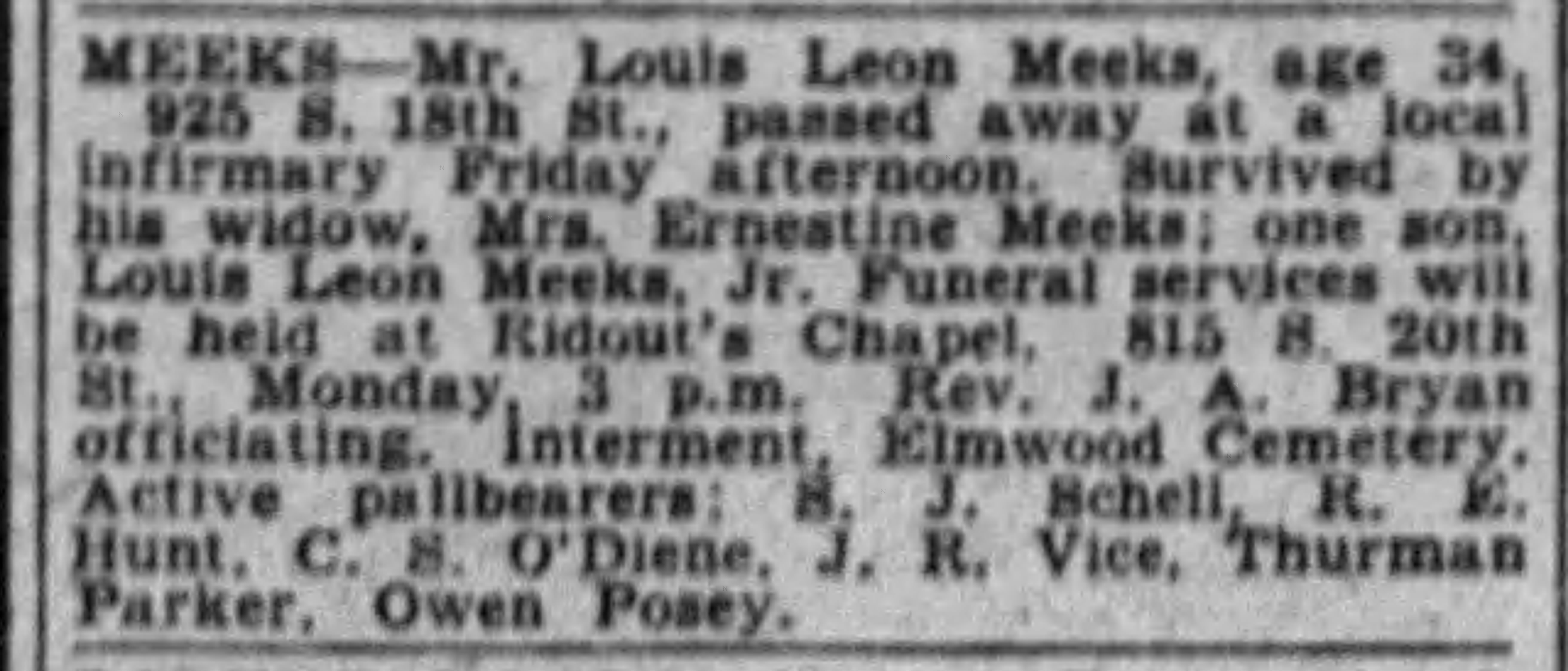 Louis Leon Meeks obituary